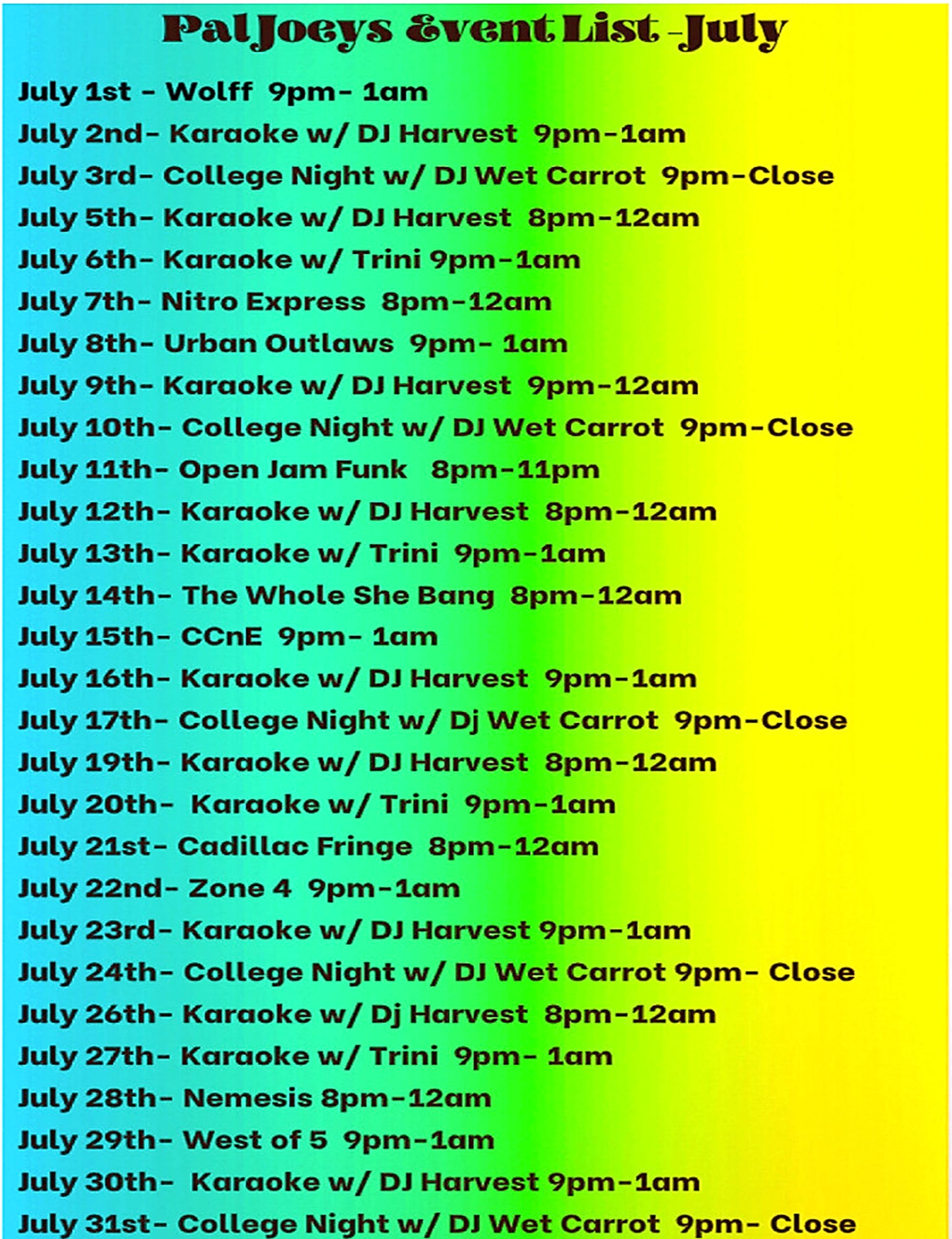 July Music Schedule 2023 