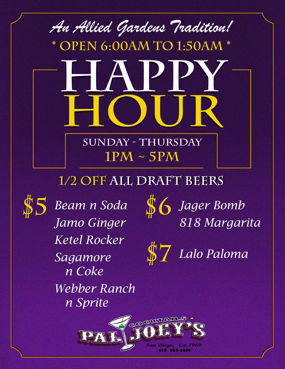 Pal Joeys Happy Hour Menu 1