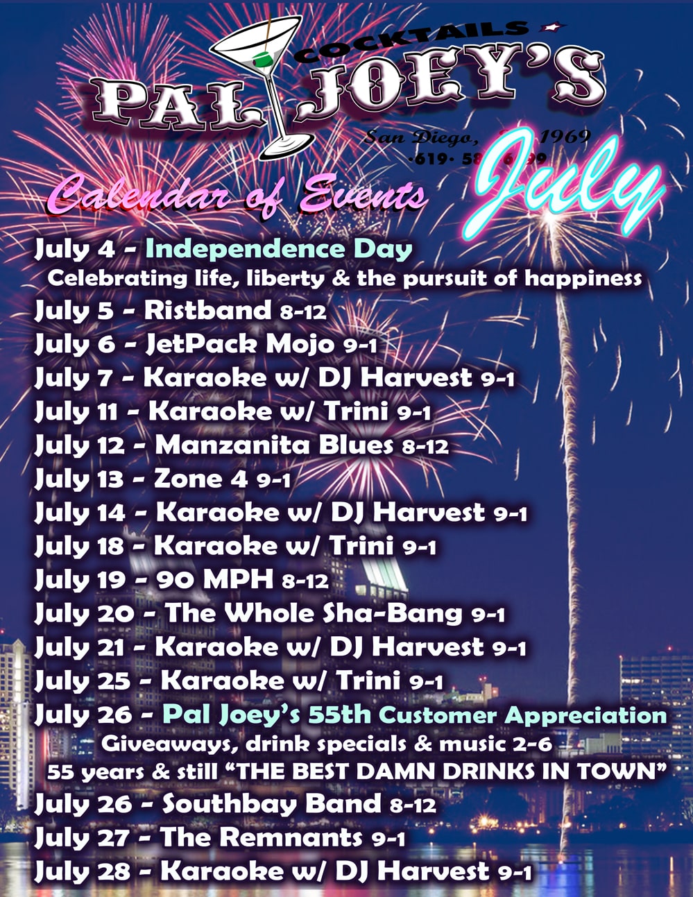 July 2024 Pal Joeys Entertainment Schedule