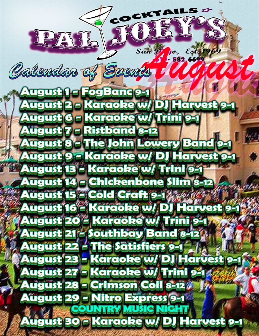 August 2026 Pal Joeys Music Schedule